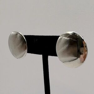 VINTAGE Silver-Tone Round Metal Button Earrings